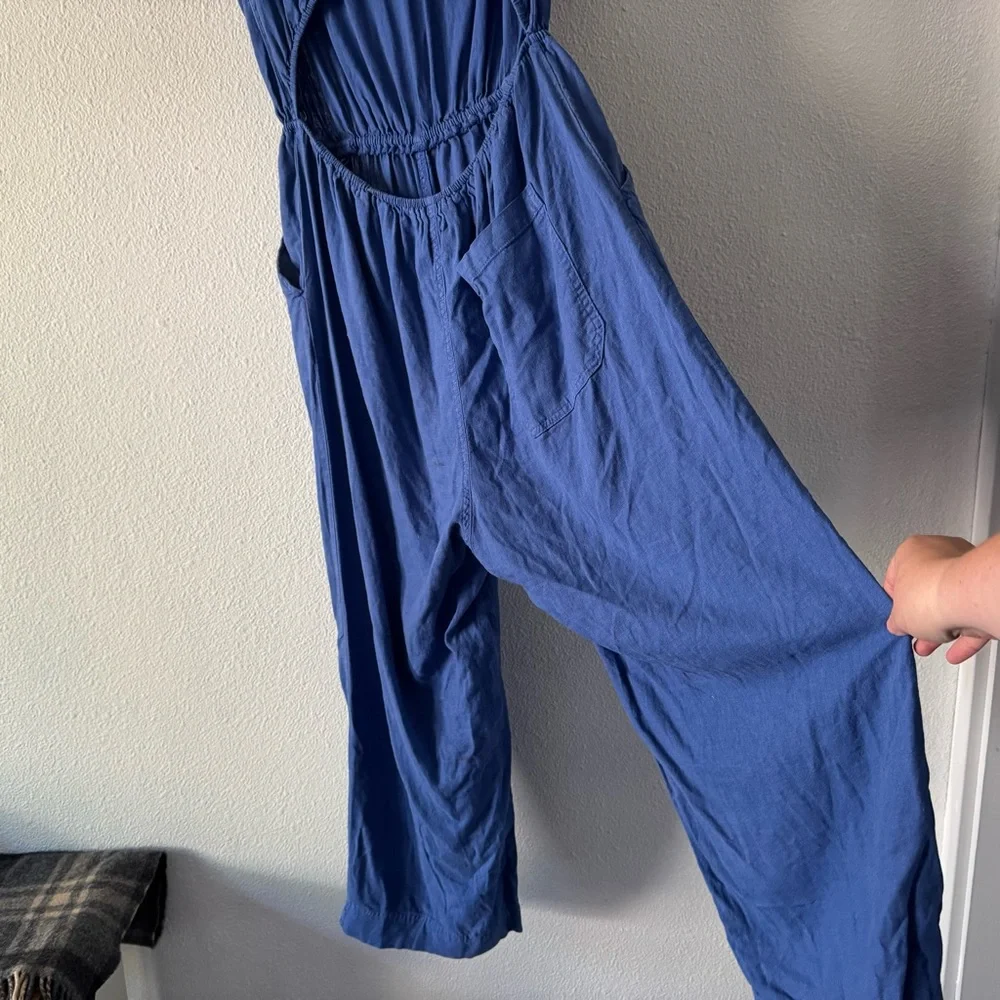 Universal Thread Blue Jumpsuit V Neck Open Back Wide Leg XL Boho Effortless Chic - Picture 9 of 16